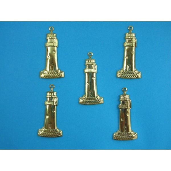 LOT  5 CHARMS METALS DORES : Phare 32 mm - Photo n°1