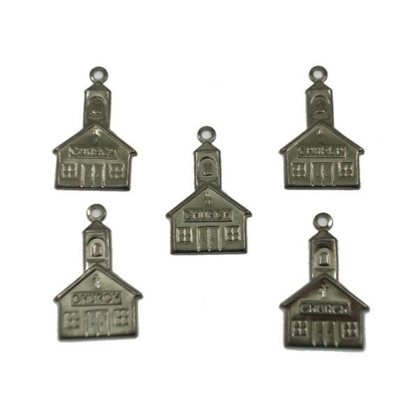 LOT  5 CHARMS METALS NOIRS  : Eglise 20mm - Photo n°1