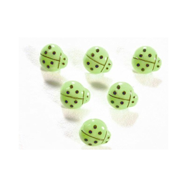 LOT 6 BOUTONS : coccinelle vert turquoise 14mm - Photo n°1
