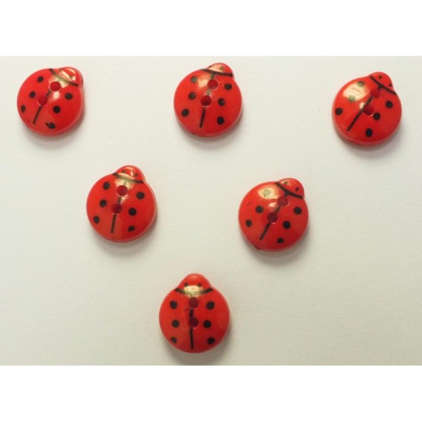 LOT 6 BOUTONS : coccinelle rouge 13mm - Photo n°1