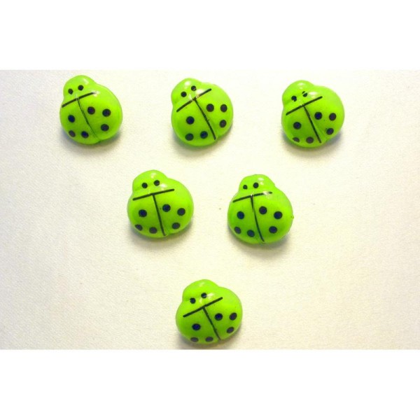 LOT 6 BOUTONS : coccinelle verte 16mm - Photo n°1