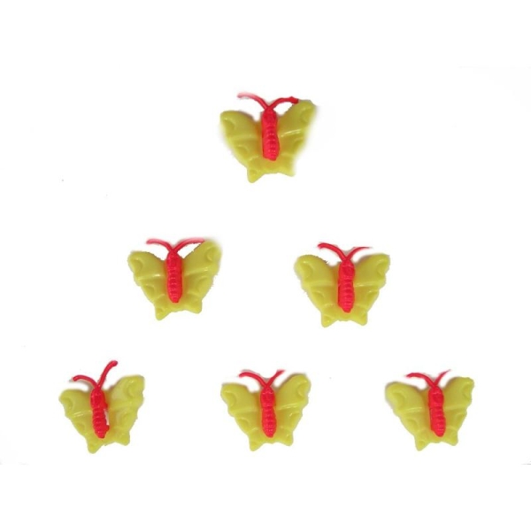 LOT 6 BOUTONS : papillon jaune/rouge 16mm - Photo n°1