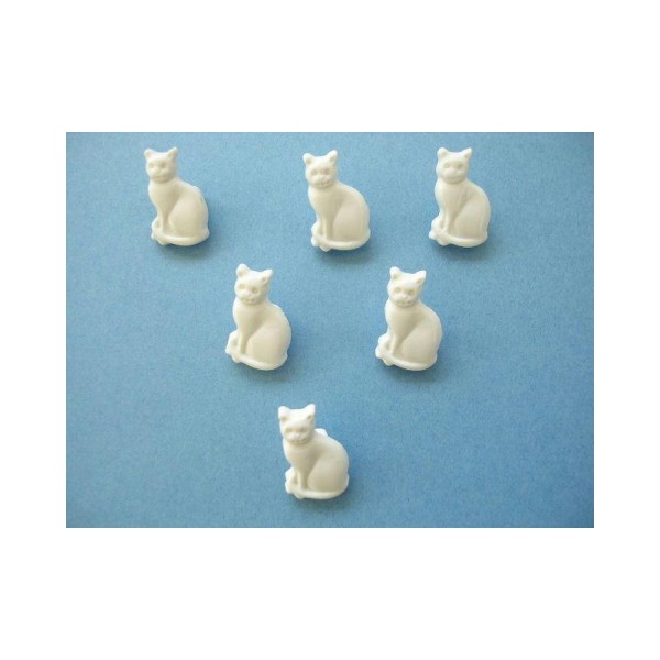 LOT 6 BOUTONS : chat blanc 16mm - Photo n°1