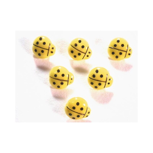 LOT 6 BOUTONS : coccinelle jaune 16mm - Photo n°1