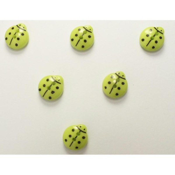 LOT 6 BOUTONS : coccinelle vert 13mm - Photo n°1