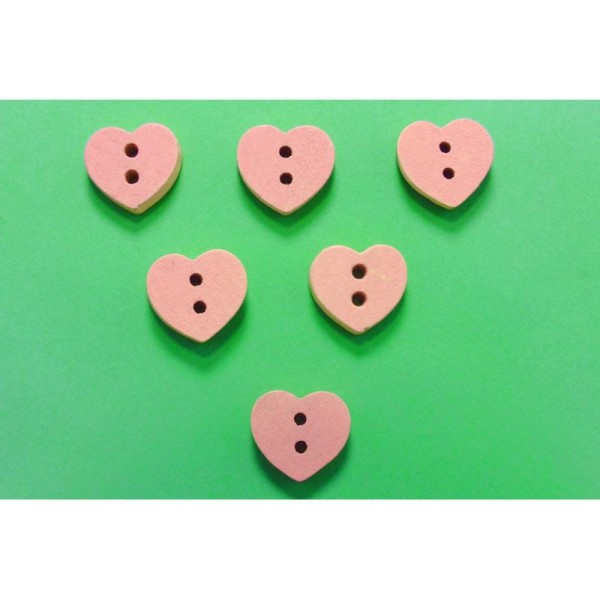 LOT 6 BOUTONS BOIS : coeur rose clair 12mm - Photo n°1