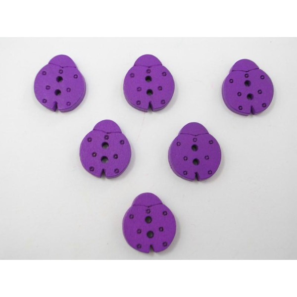 LOT 6 BOUTONS BOIS : coccinelle violet 16mm - Photo n°1