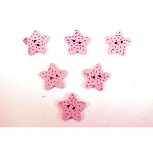 LOT 6 BOUTONS BOIS : etoile rose clair 15mm - Photo n°1