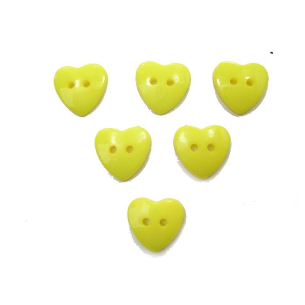 LOT 6 BOUTONS : coeur jaune clair 14mm - Photo n°1