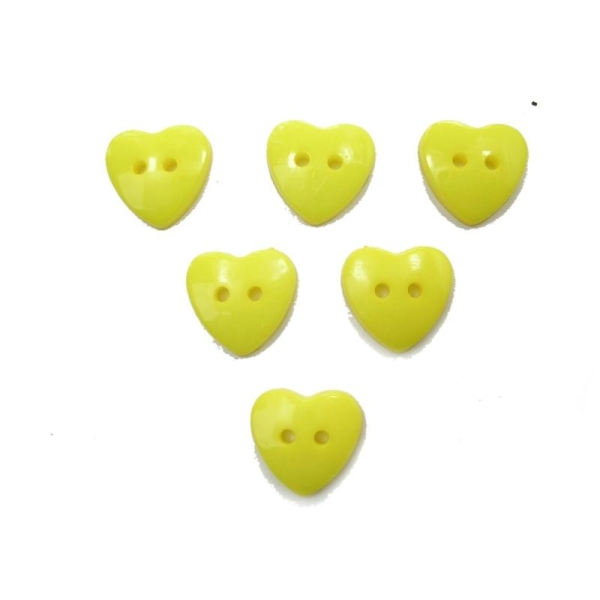 LOT 6 BOUTONS : coeur jaune clair 12mm - Photo n°1
