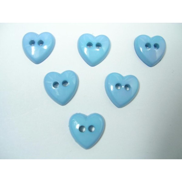 LOT 6 BOUTONS : coeur bleu 13mm - Photo n°1