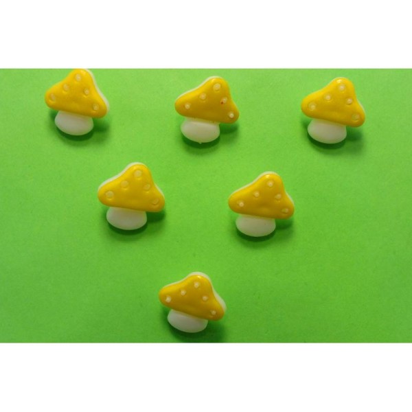 LOT 6 BOUTONS : champignon jaune/blanc 15mm - Photo n°1