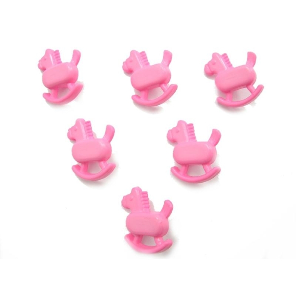 LOT 6 BOUTONS : cheval bascule rose 17mm - Photo n°1