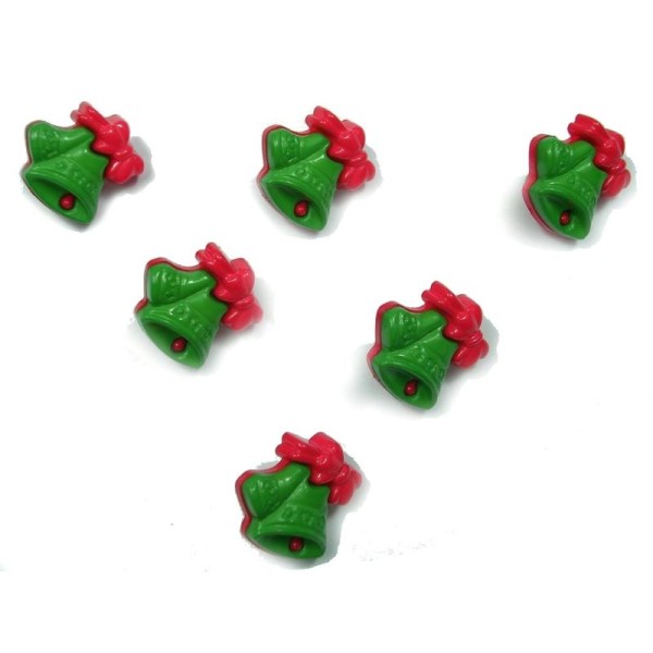 LOT 6 BOUTONS : cloche verte/rouge 17mm - Photo n°1
