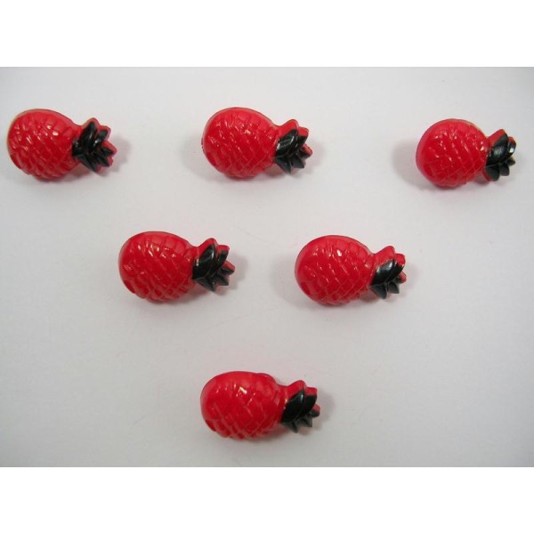 LOT 6 BOUTONS : ananas rouge 18mm - Photo n°1