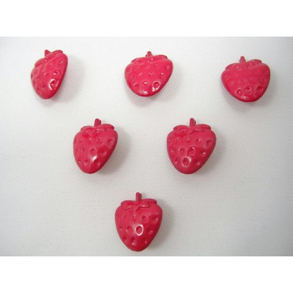 LOT 6 BOUTONS : fraise rouge 14mm - Photo n°1