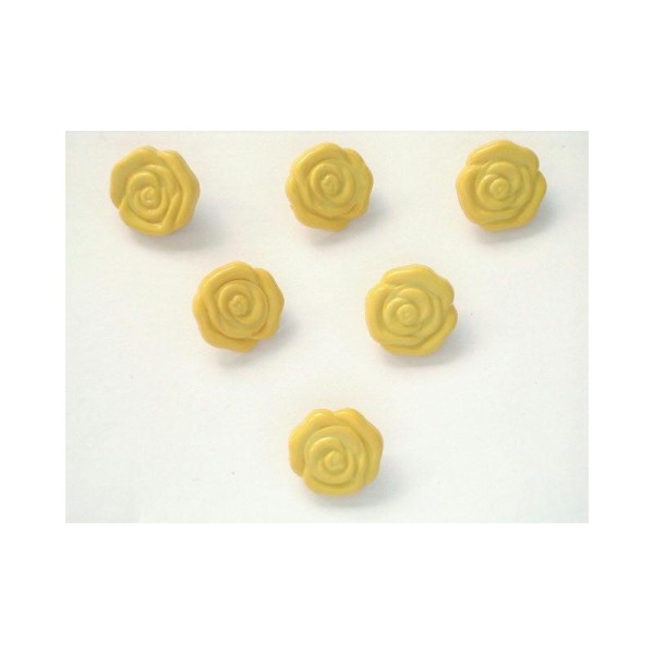 LOT 6 BOUTONS : rose jaune 15mm - Photo n°1