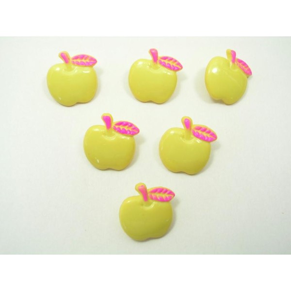 LOT 6 BOUTONS : pomme jaune/rose  15mm - Photo n°1