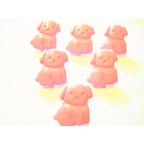 LOT 6 BOUTONS : chien assis rose 18mm - Photo n°1