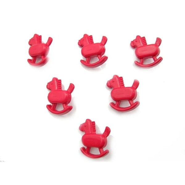 LOT 6 BOUTONS : cheval bascule rouge 17mm - Photo n°1