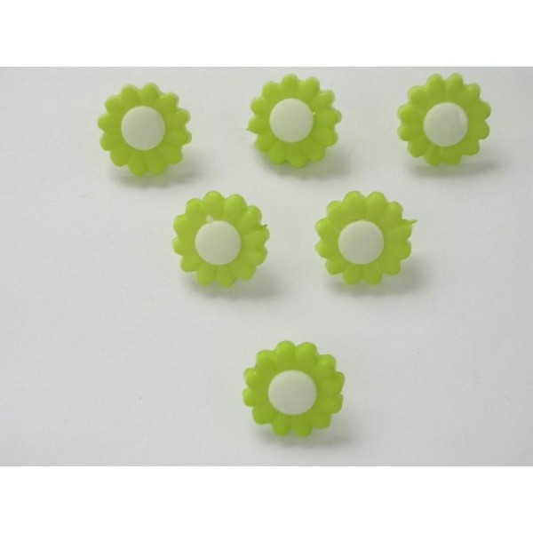 LOT 6 BOUTONS : marguerite vert/blanche 15mm - Photo n°1