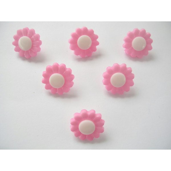 LOT 6 BOUTONS : marguerite rose clair/blanche 15mm - Photo n°1