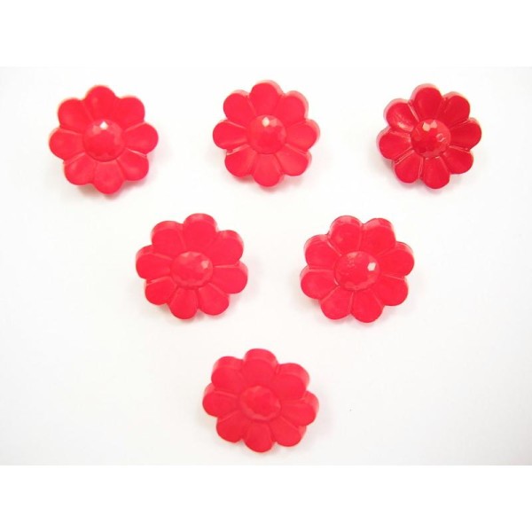 LOT 6 BOUTONS : fleur unie rouge 15mm - Photo n°1