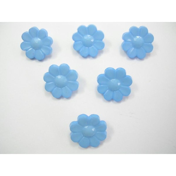 LOT 6 BOUTONS : fleur unie bleue 15mm - Photo n°1