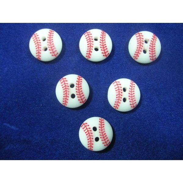 LOT 6 BOUTONS : balle tennis blanche/rouge 13mm - Photo n°1