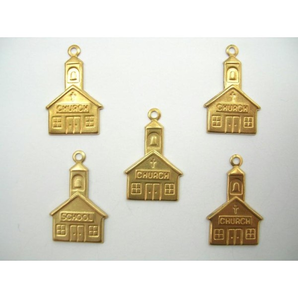 LOT  5 CHARMS METALS DORES : eglise 20 mm - Photo n°1