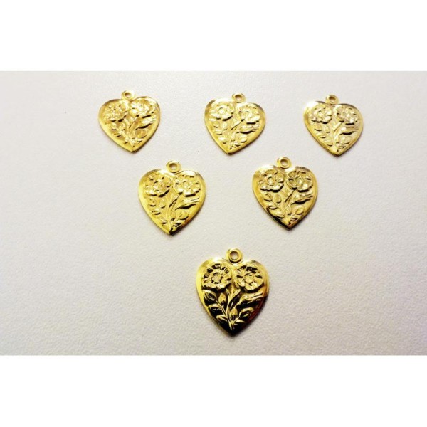 LOT  5 CHARMS METALS DORES : coeur 16mm - Photo n°1