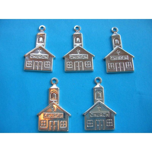 LOT  5 CHARMS METALS ARGENTES : eglise 20 mm - Photo n°1