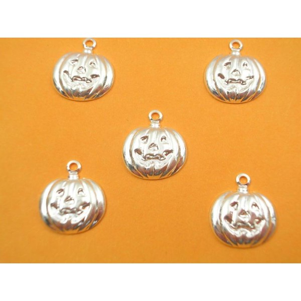 LOT  5 CHARMS METALS ARGENTES : Citrouille Hlalloween 12mm - Photo n°1