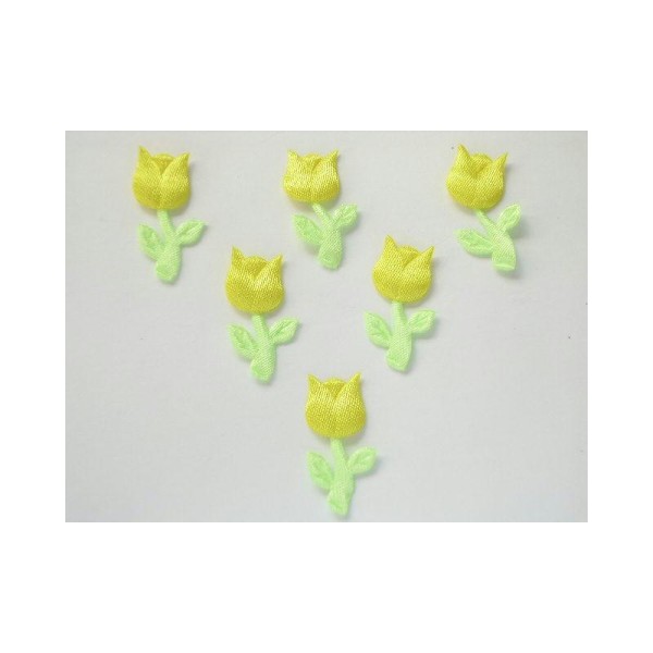 LOT  6 APPLIQUES TISSUS  : tulipe jaune hauteur 30mm - Photo n°1