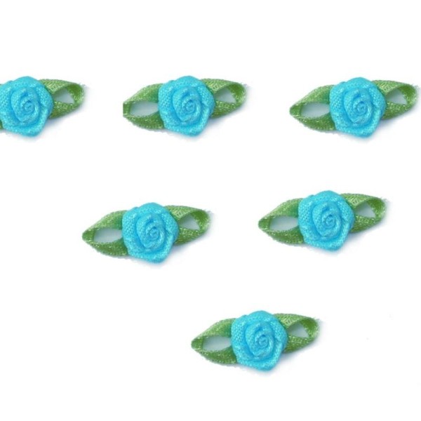 LOT  6 APPLIQUES TISSUS  : rose bleu turquoise 11mm - Photo n°1