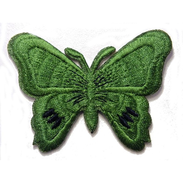 APPLIQUE TISSU THERMOCOLLANT : papillon vert/noir 70*55mm - Photo n°1