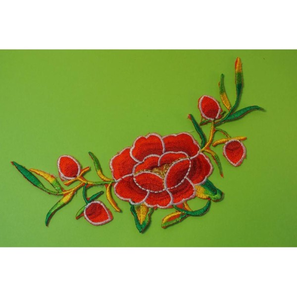 APPLIQUE TISSU THERMOCOLLANT : fleur rouge 130*50mm - Photo n°1