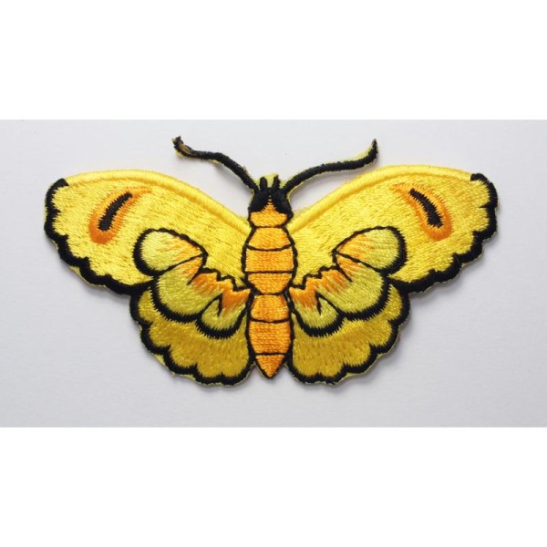 APPLIQUE TISSU THERMOCOLLANT : papillon jaune 75*35mm - Photo n°1