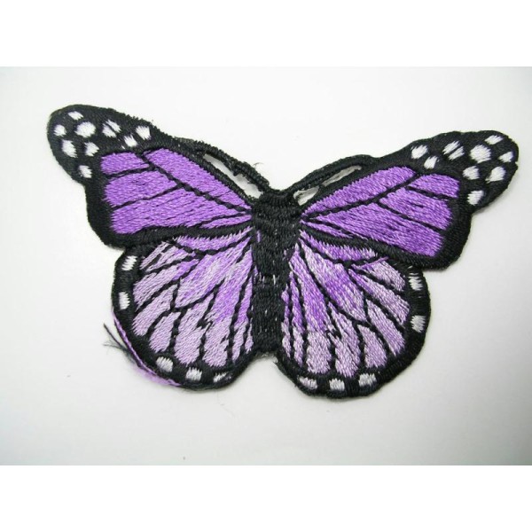 APPLIQUE TISSU THERMOCOLLANT : papillon violet 75*40mm - Photo n°1