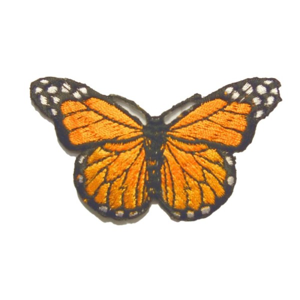 APPLIQUE TISSU THERMOCOLLANT : papillon orange  75*40mm - Photo n°1