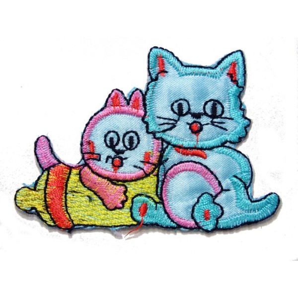 APPLIQUE TISSU THERMOCOLLANT : deux chats amis 75*50mm - Photo n°1