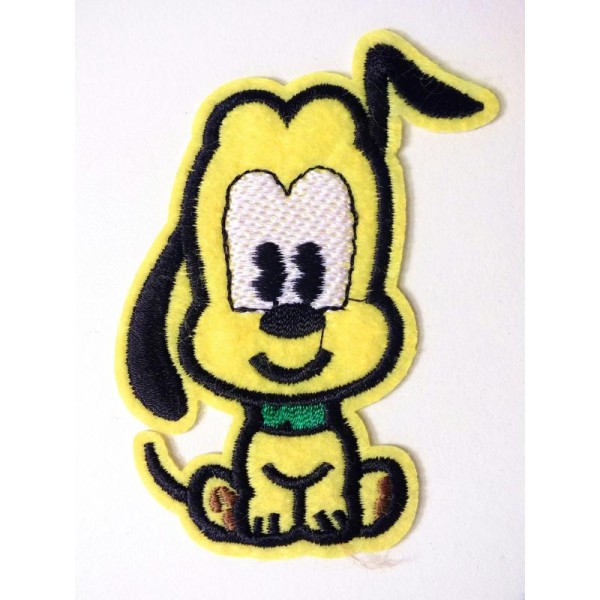 APPLIQUE TISSU THERMOCOLLANT : chien jaune/noir 85*45mm - Photo n°1