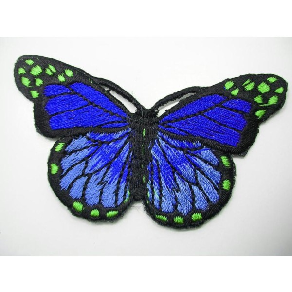 APPLIQUE TISSU THERMOCOLLANT : papillon bleu fonçé 75*40mm - Photo n°1