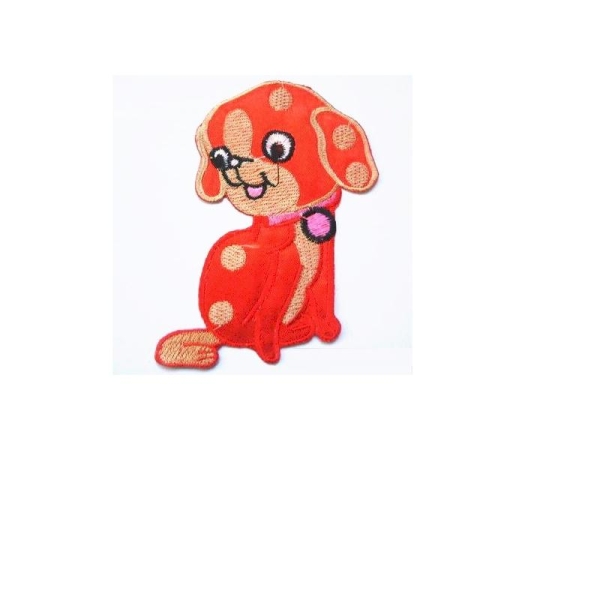 APPLIQUE TISSU THERMOCOLLANT : chien rouge/marron 110*110mm - Photo n°1