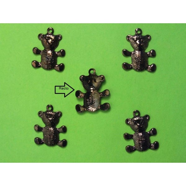 LOT 5 CHARMS METALS NOIRS : ourson 17 mm - Photo n°1