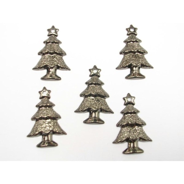 LOT  5 CHARMS METALS NOIRS  : sapin 23 mm - Photo n°1