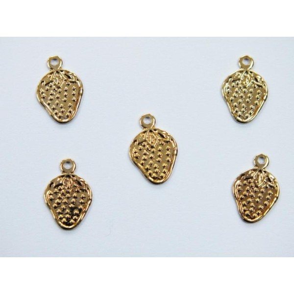 LOT  5 CHARMS METALS DORES : fraise 11 mm - Photo n°1