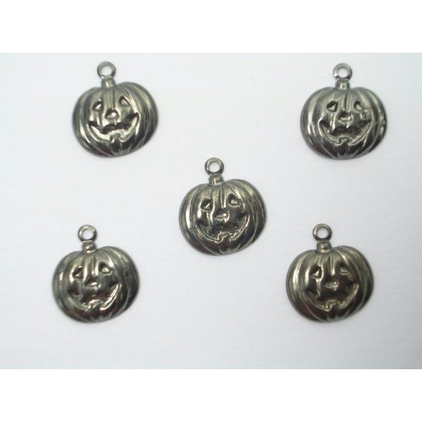 LOT  5 CHARMS METALS NOIRS  : citrouille halloween 12mm - Photo n°1