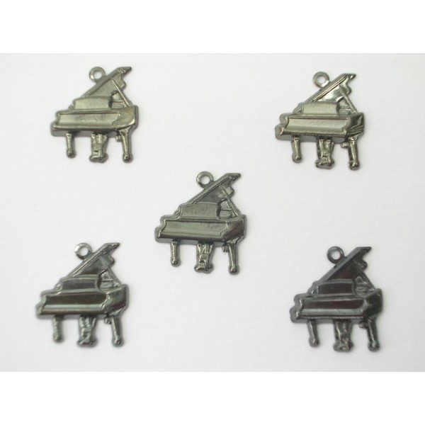LOT  5 CHARMS METALS NOIRS  : Piano 15mm - Photo n°1