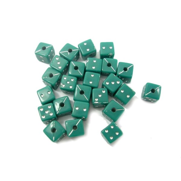 25 perles Dés à jouer couleur vert foncé 6mm - Photo n°1